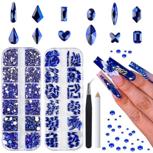 blue rhinestone nail art