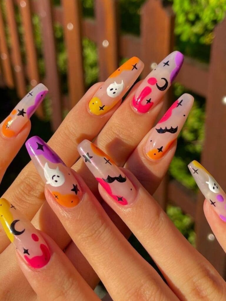 Colorful Halloween acrylic nails 