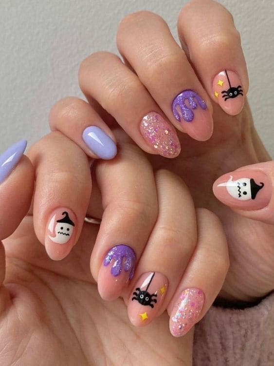 Mix-and-match Halloween acrylic nails