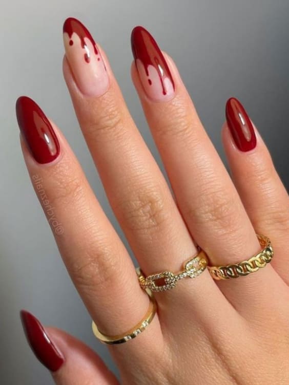 Dark red nails with bloody tips