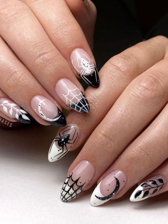 Black and white astrology nail design