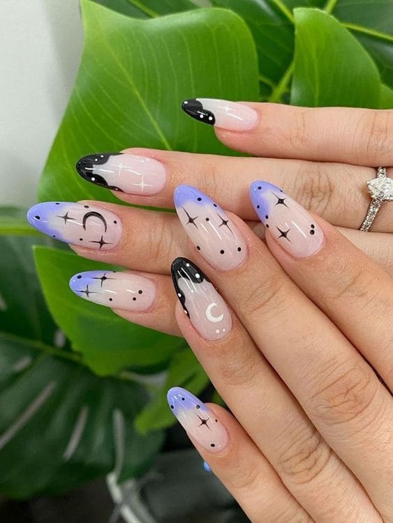 Black and lavender astrology nail design