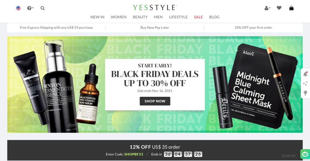 Yesstyle K-beauty website 
