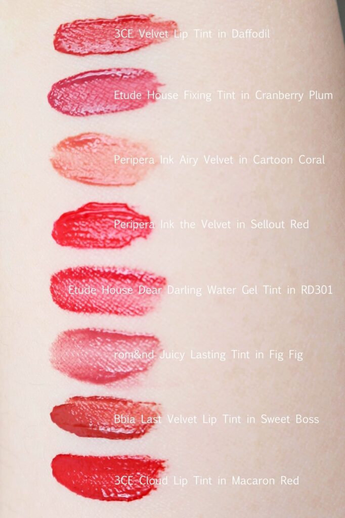 Best Korean Lip Tint Swatch Comparison