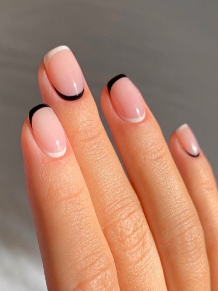 Korean black and white nails: French tips