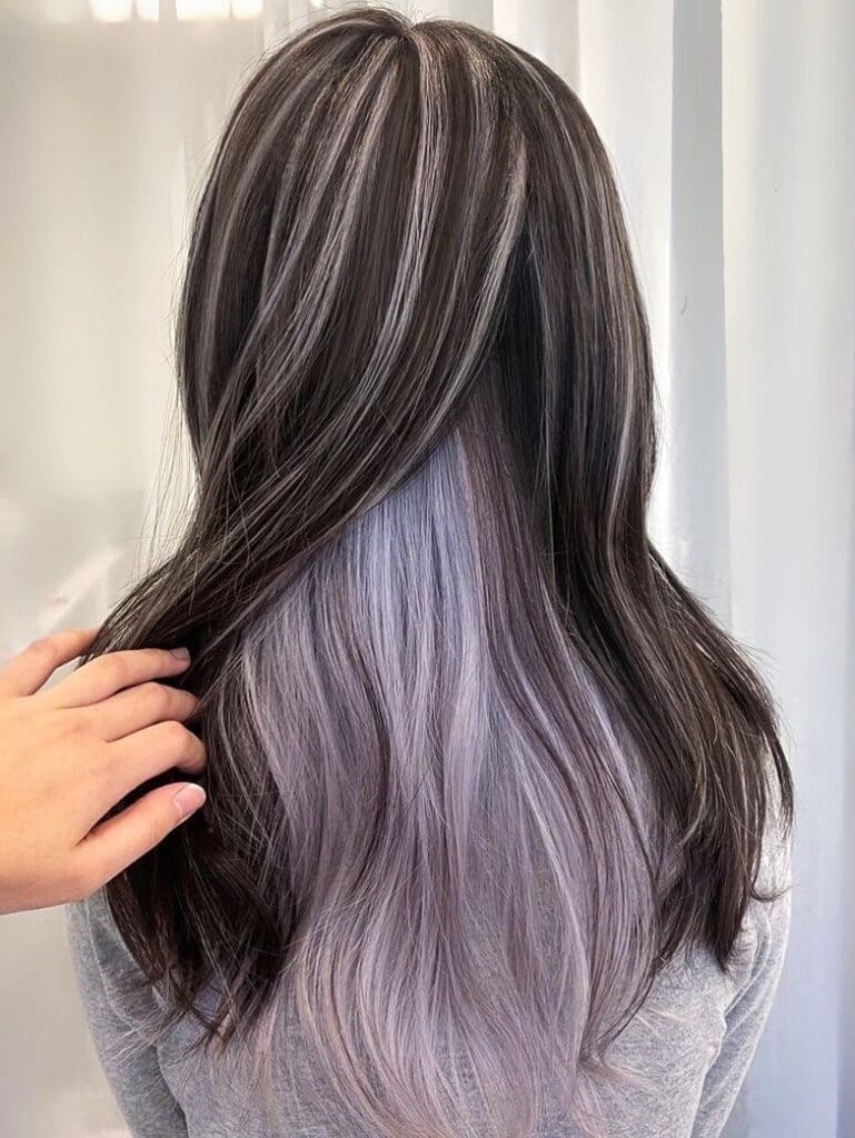 Ash Violet Highlights With Secret Two Tone Hair