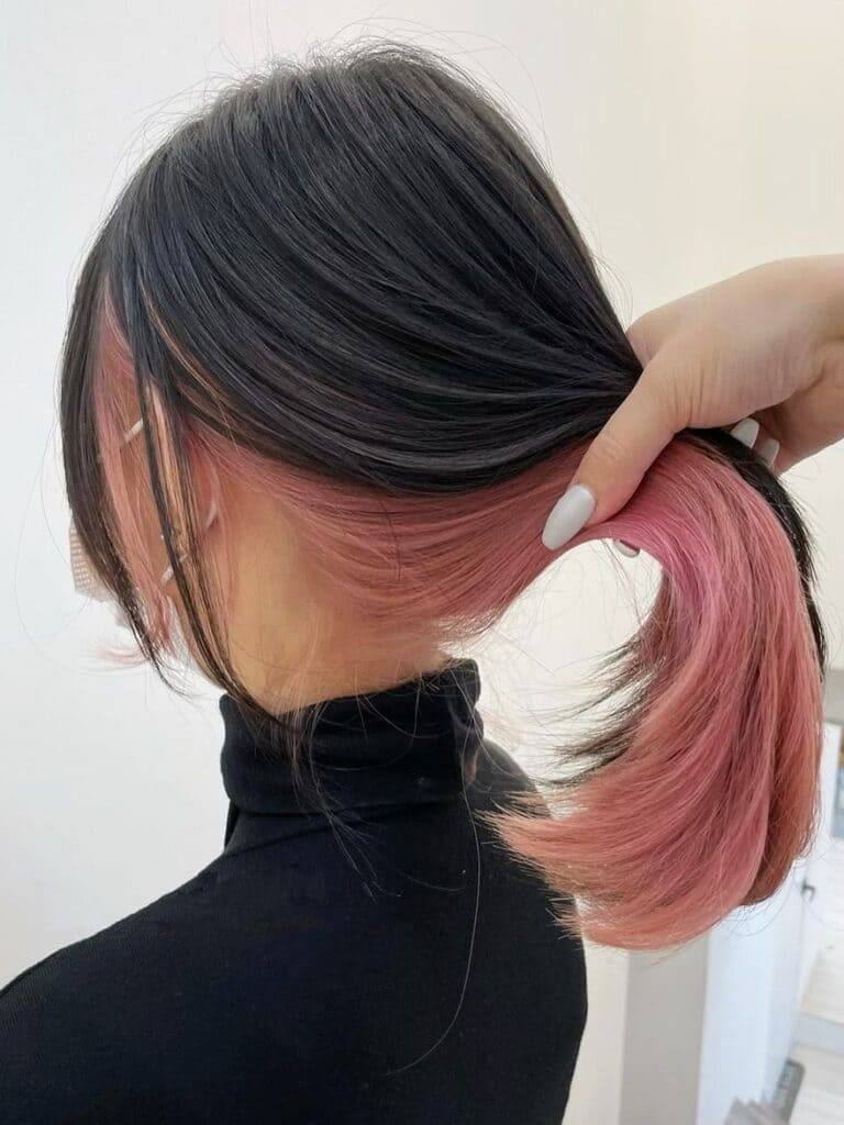 Ash Pink Peekaboo Highlights for Black Hair