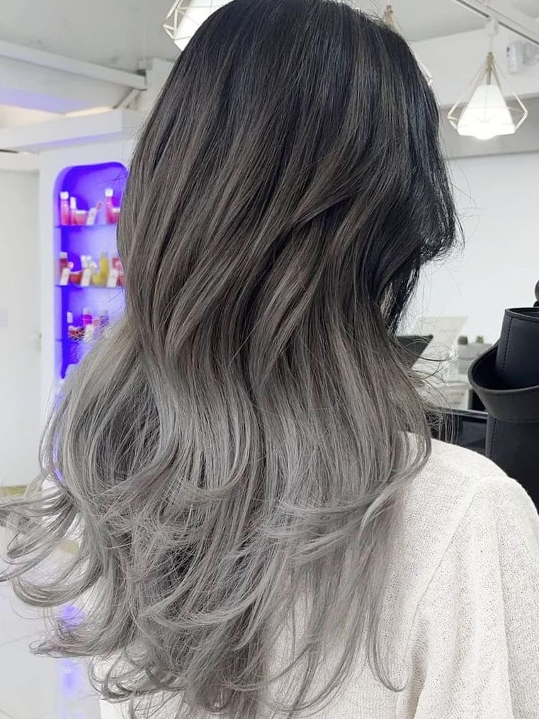 Grey Ombre Highlights on Black Hair