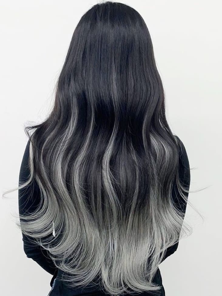 Grey Ombre Balayage Highlights for Black Hair
