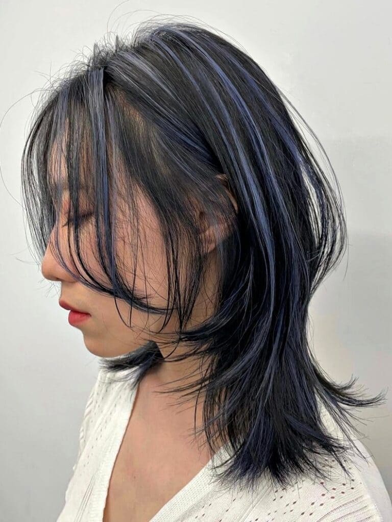 Ash Blue Highlights for Layered Hair
