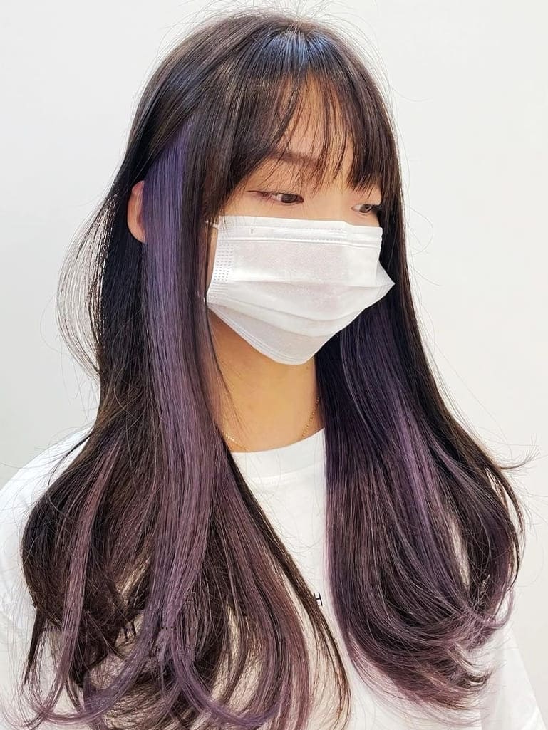 Purple Earloop Highlights for Long Hair