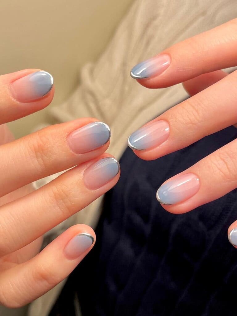 Subtle blue ombre with silver tips