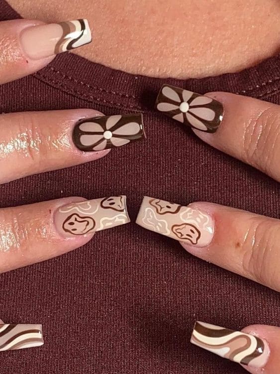 Mix-and-match brown nail designs