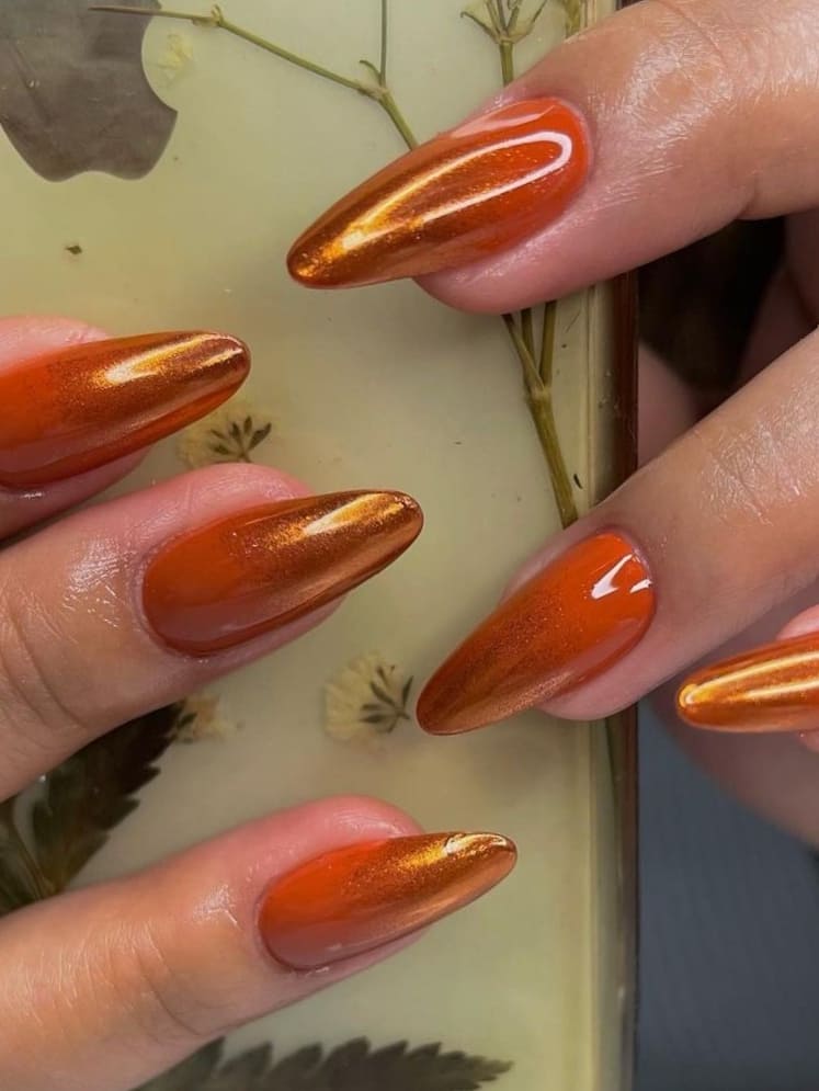 Metallic gold and burnt orange ombre nails