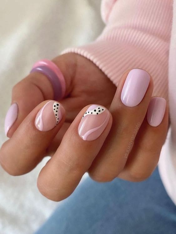 pastel pink short nail design