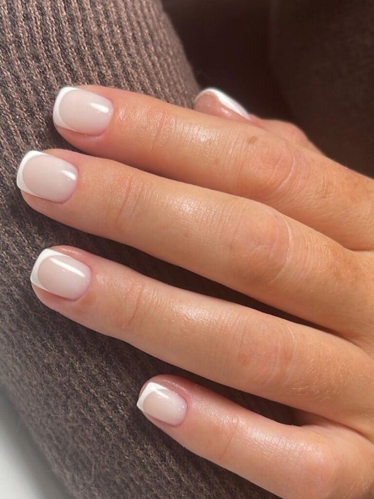 classy Korean short nail design: white French tips
