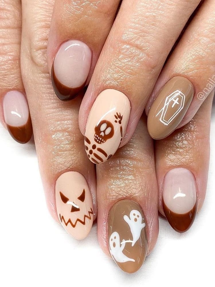 Brown and beige Halloween nails