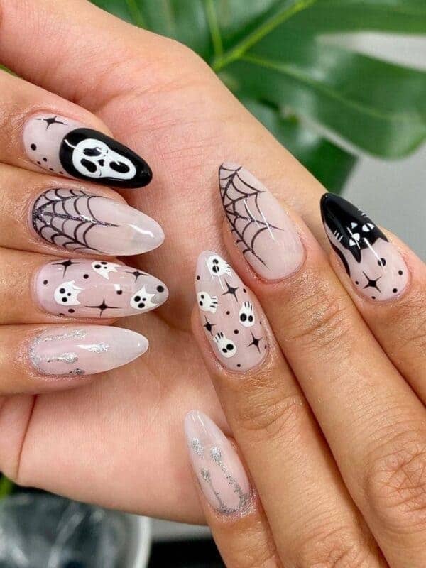 black and white astrology nails