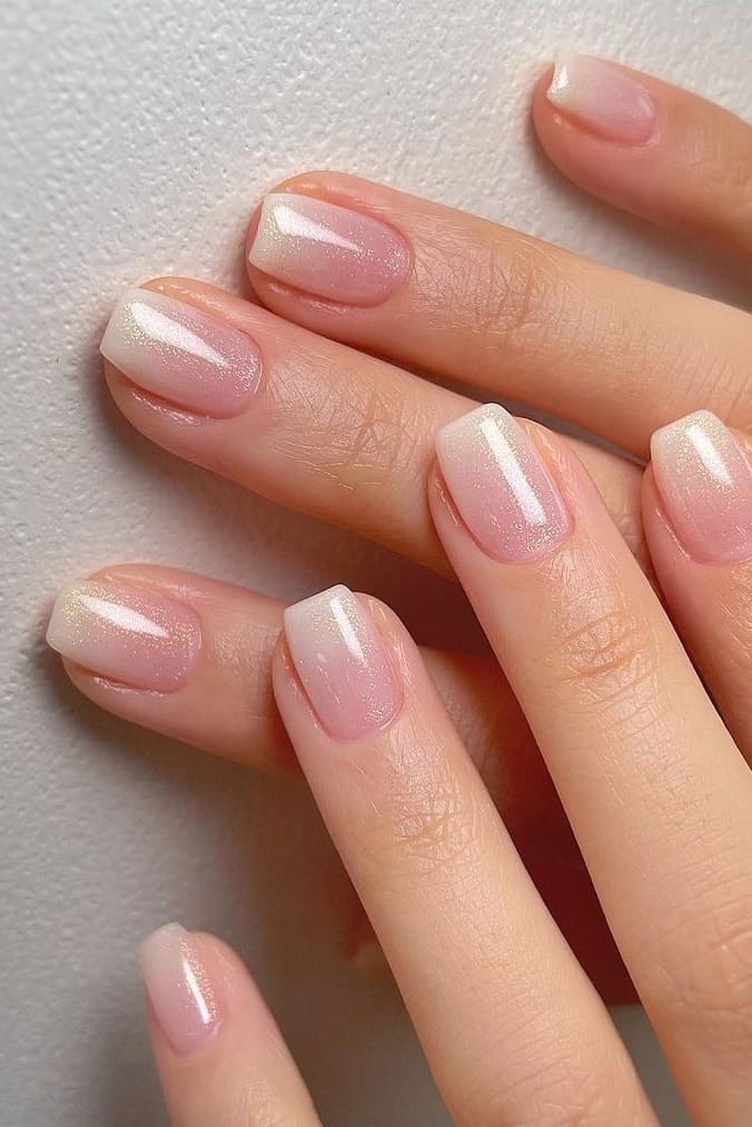 Korean shimmery white nails 