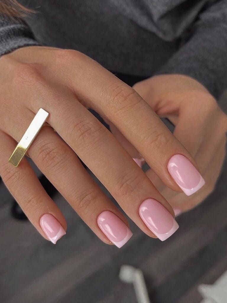 Two-tone baby pink French manicure