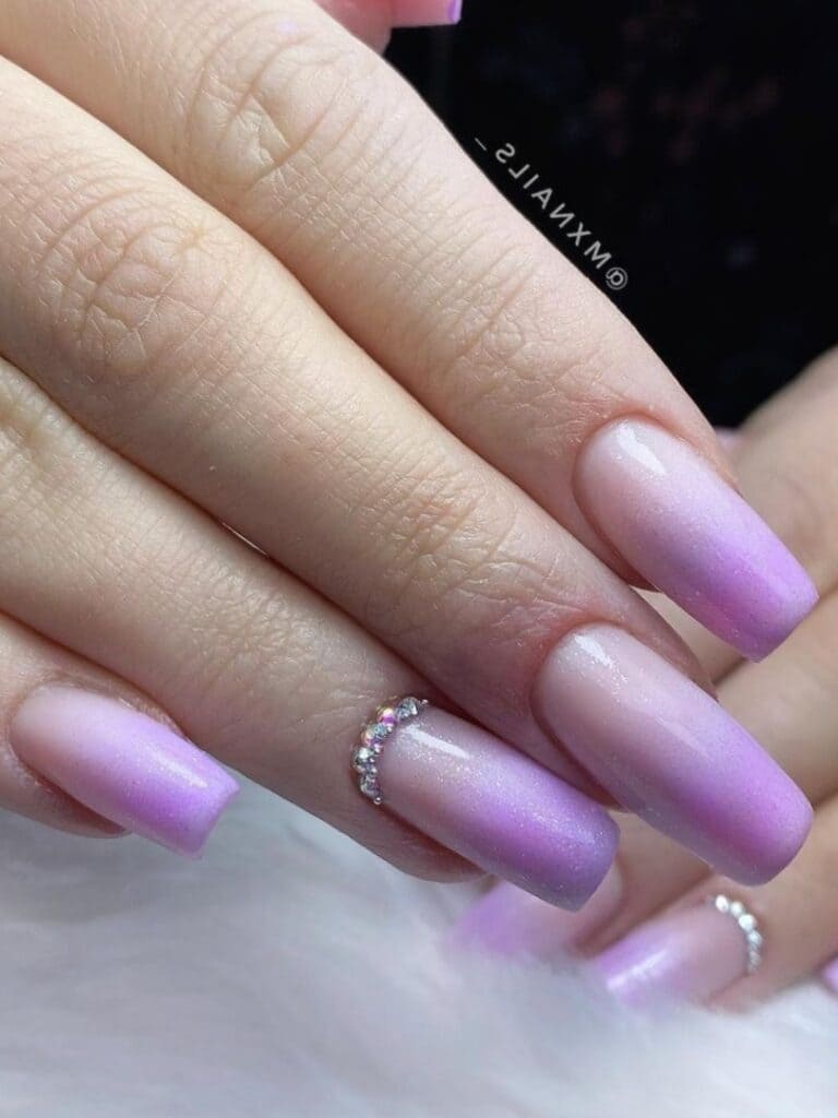 Lavender ombre nails with rhinestones