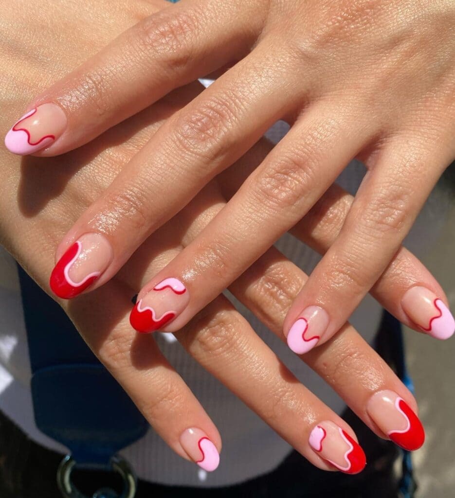 Pink and red negative space nails