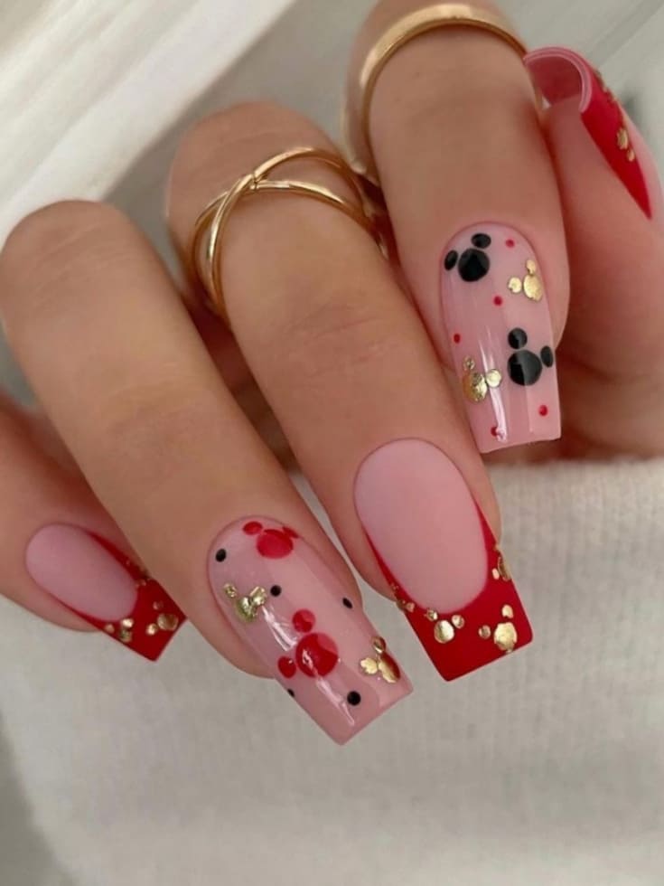 Red French manicure with Disney design