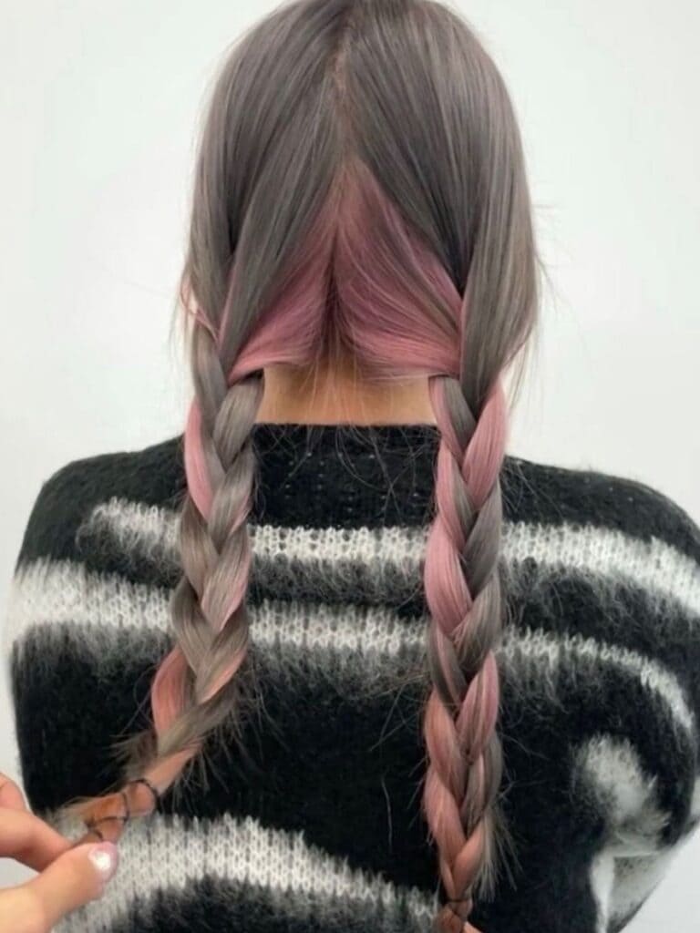 Ash Gray + Pink Double Braids