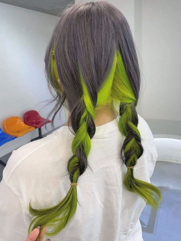 Gray + Neon Green Double Braids