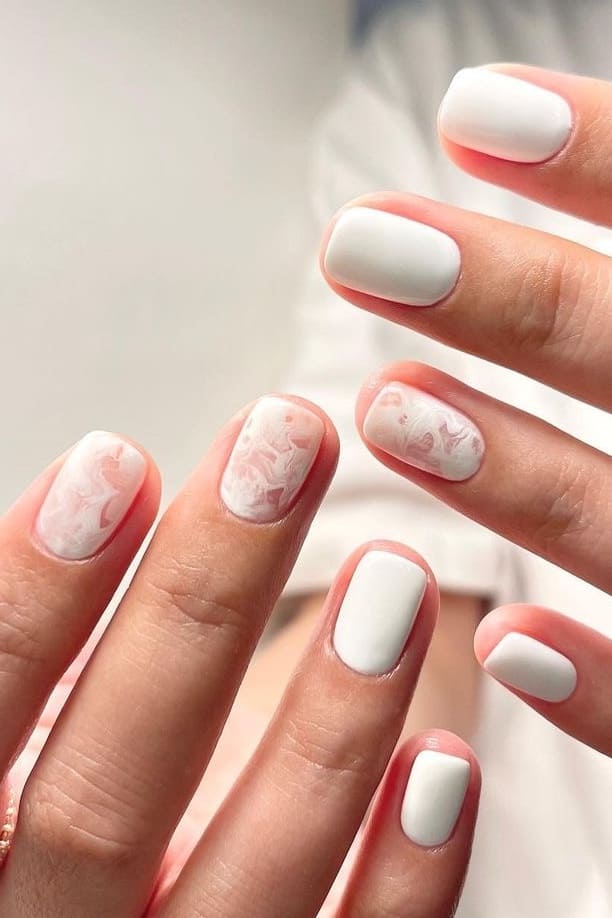 short white marble nail designs