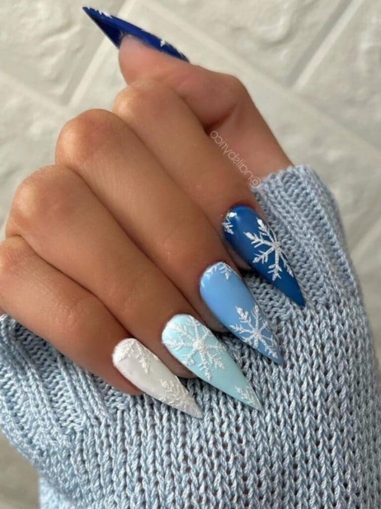 vertical ombre in blue and stilettos with snowflakes