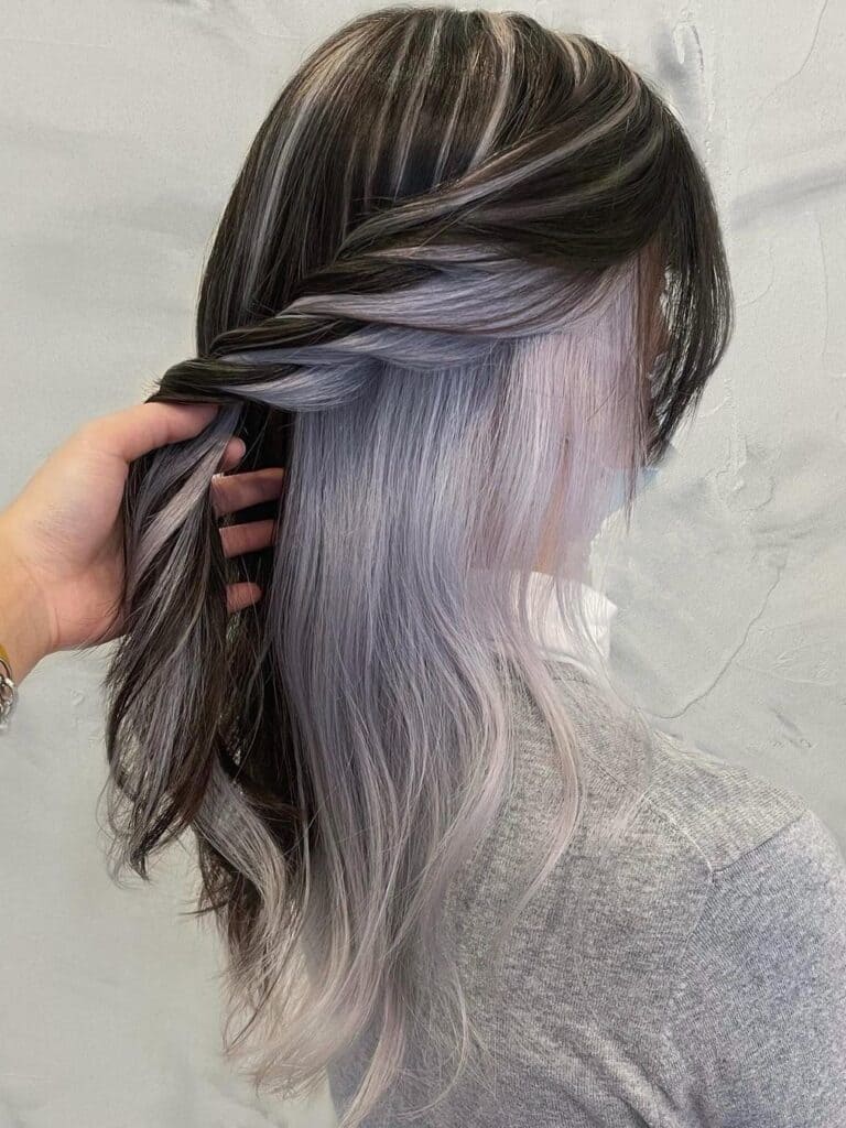 Two tone underneath hair color in light purple 