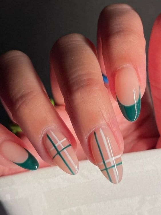 Green French tips and plaid