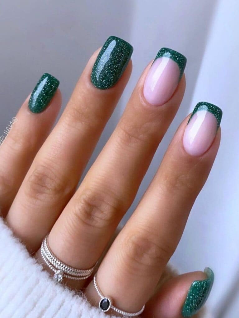 Glittery green French tips