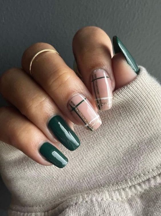 Dark green and plaid nails