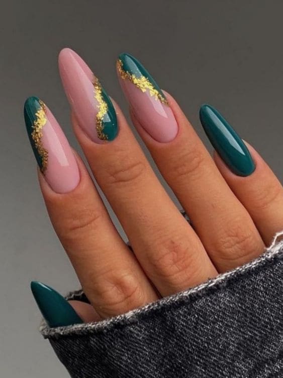 Emerald green and gold foil side tips