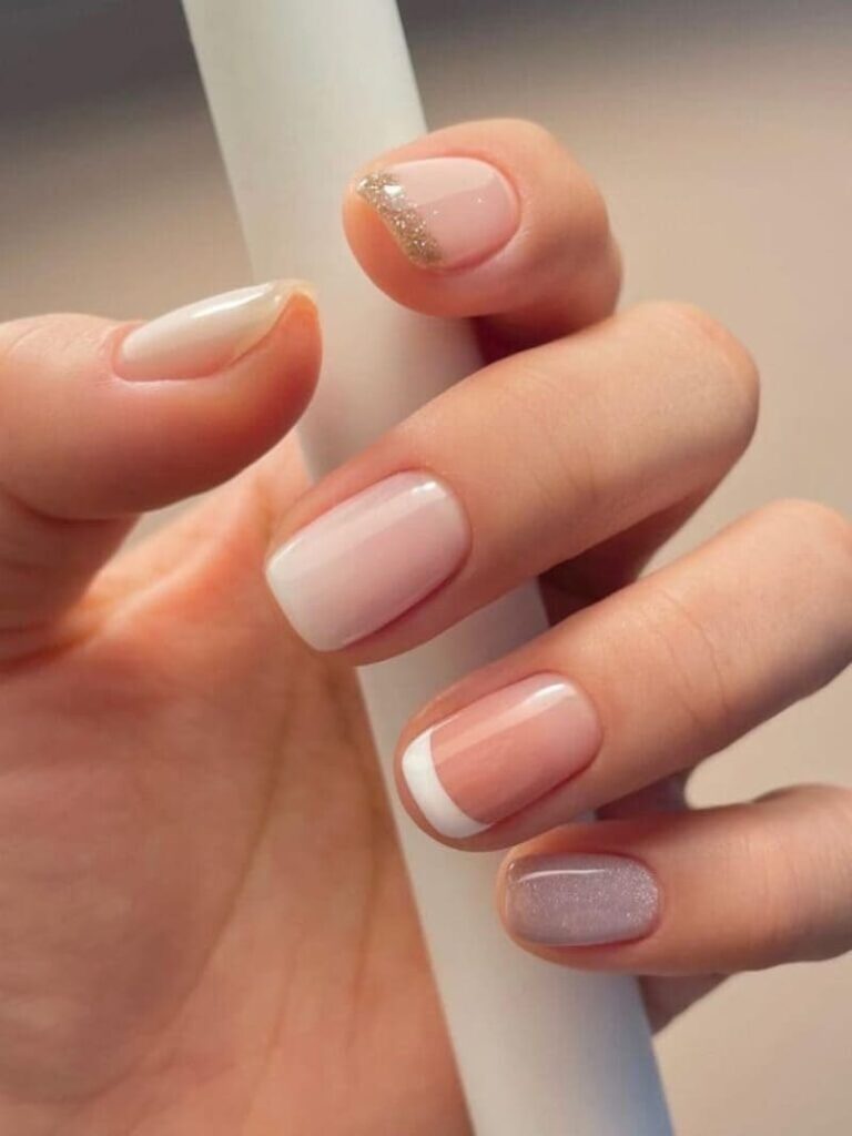 Korean milky white nails and French tips