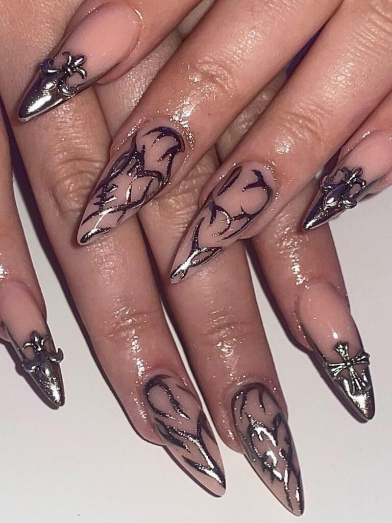 Korean silver nail design: gothic nails