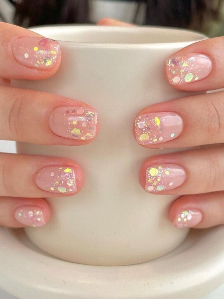 summer Korean nail design: chunky glitter 