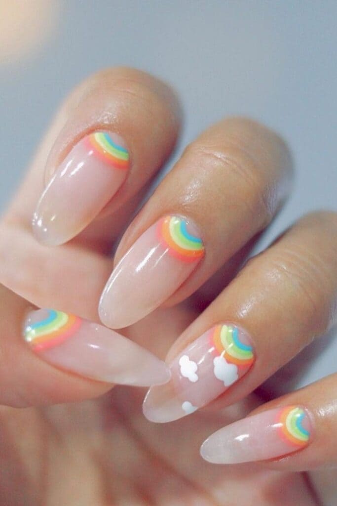summer Korean nail design: neon rainbow