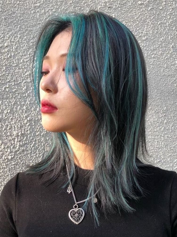 Black Hair With Teal Highlights