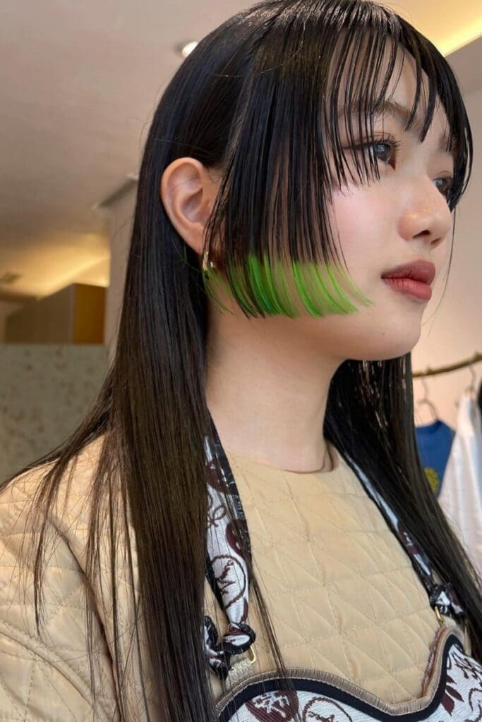 Hime Cut With Green Ends