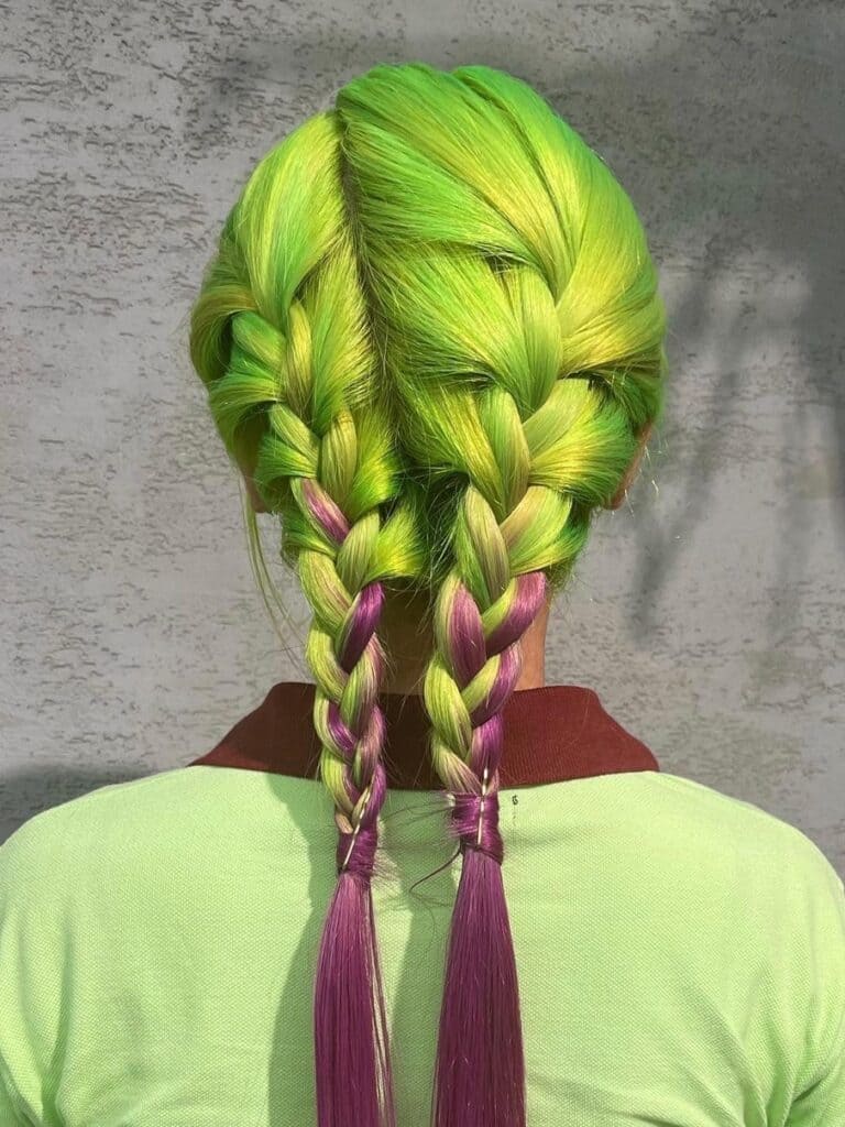 Lime and Purple Two-Tone Hair