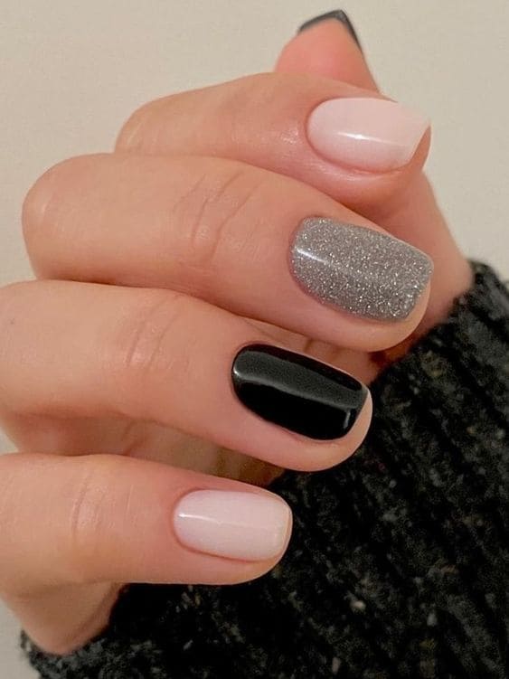 Black, gray, and white nails 