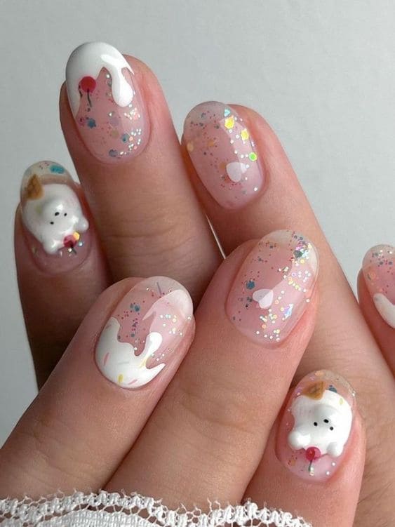 winter Korean nail design: snow inspired nails