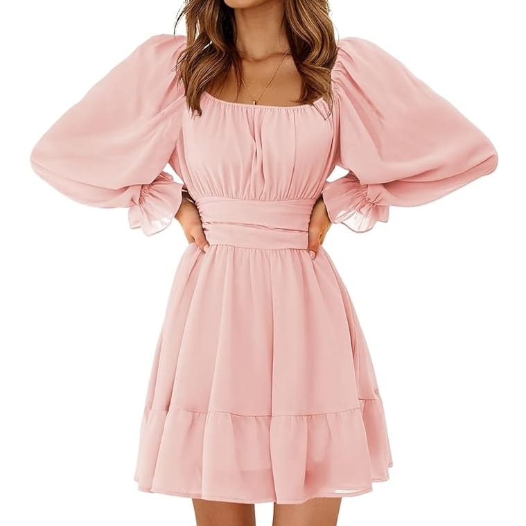 pink chiffon mini dress