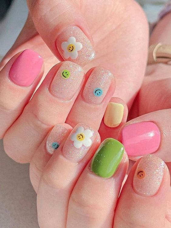summer Korean nail design: neon flower