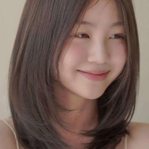 Korean ash brown hair color with layers