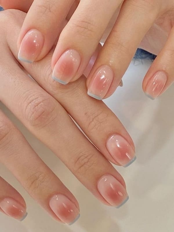 Korean blush nails and French tips combo