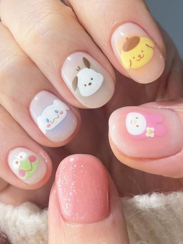 cute character nail art